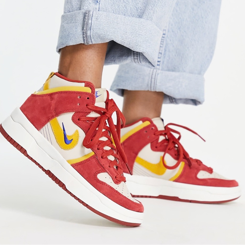 Nike Dunk High Up sneakers in white, red and yellow